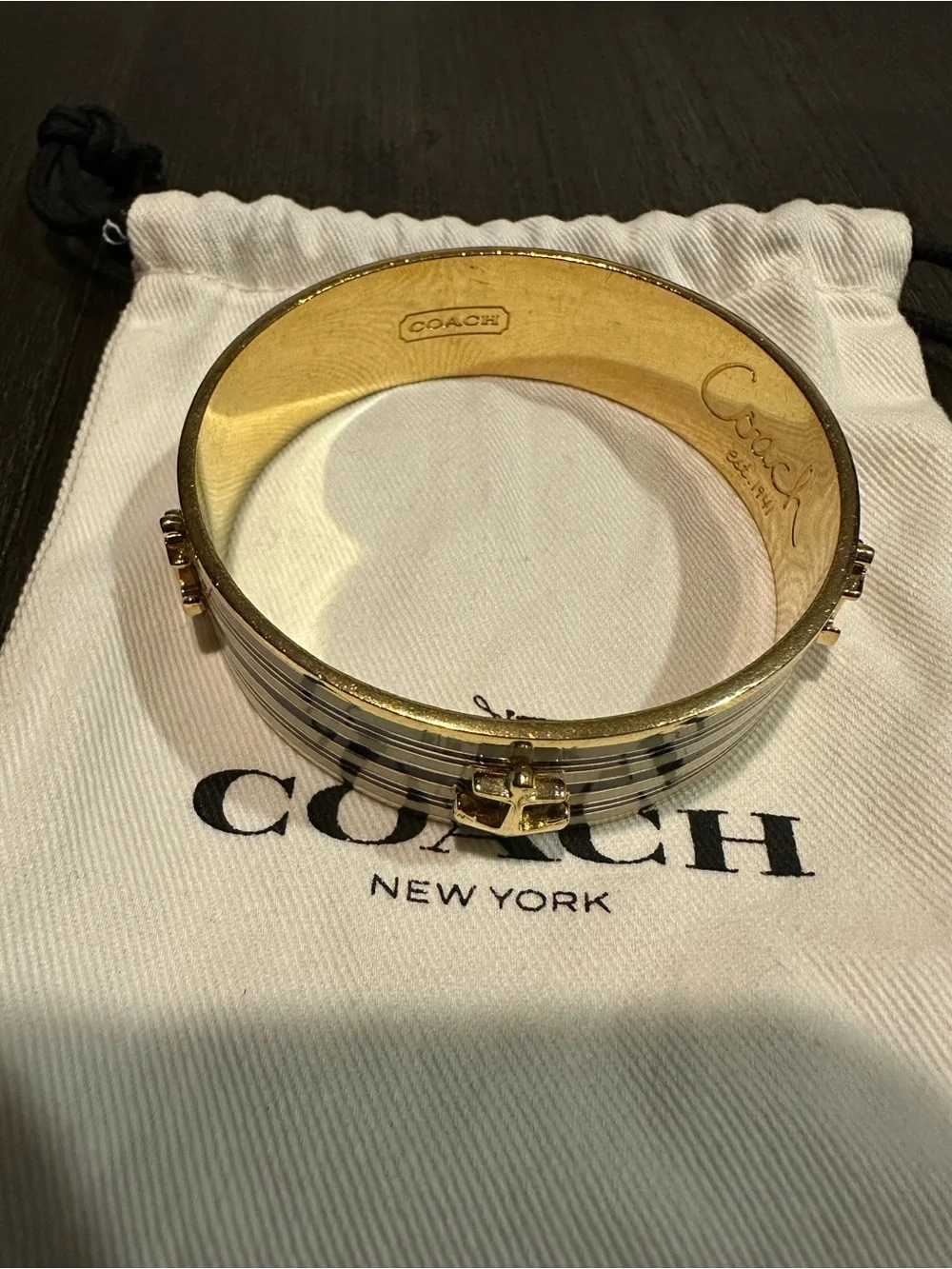 Coach Gold and Navy Anchor Stripe Bangle Bracelet